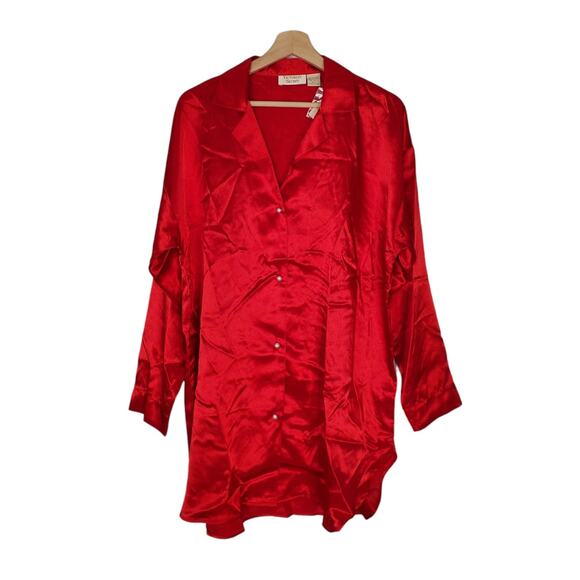 Vintage Victoria's Secret Gold Label Pajama Top Satin Red Size Medium Large New